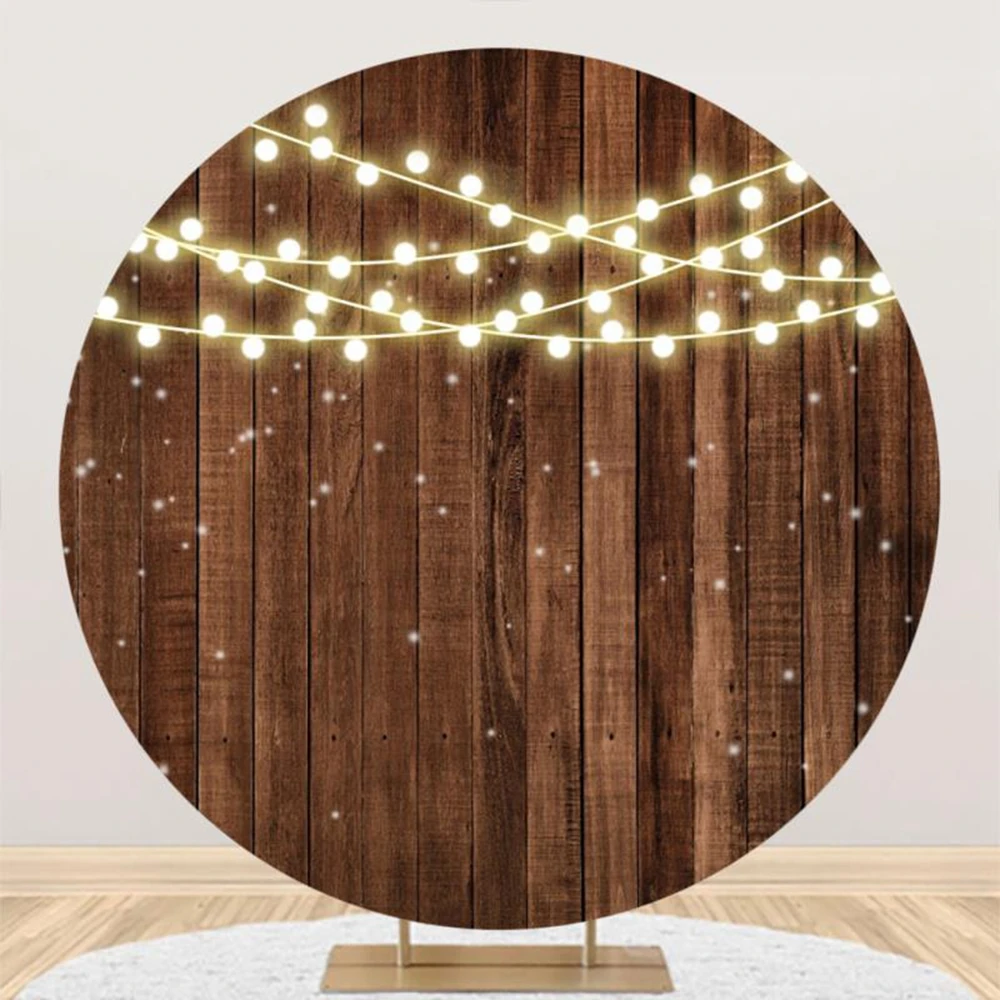 Rustic Wood Board Round Backdrop Cover Retro Wooden Plank Baby Shower Wedding Birthday Party Photography Background Photo Studio