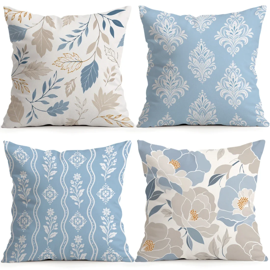 1/4pcs Blue White Flower Leaf Cushions Pillowcase Polyester Cushion Cover Throw Pillow Pillowcover Home Car Sofa Decor