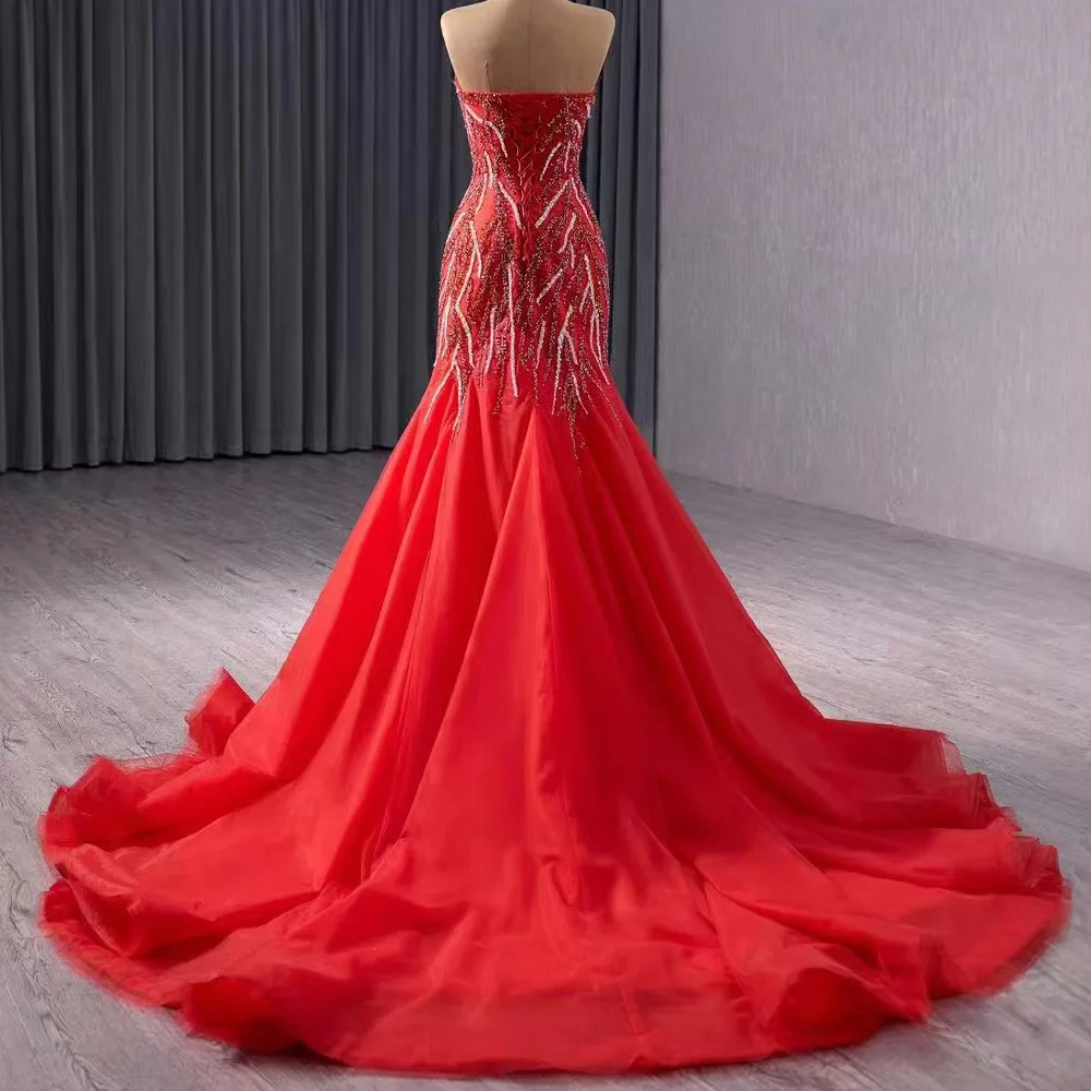 Vestido de noche rojo elegante con forma de corazón, sin mangas, con cordones en la espalda, lentejuelas, personalizable, para ocasiones especiales, 2026