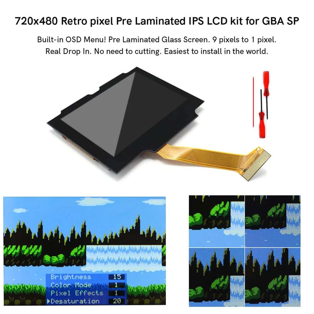 HISPEEDIDO Wstępnie Laminowany Ekran IPS LCD do GBA SP 3.0 cala, Zamiennik Ekranu V5 720*480, Łatwy w Instalacji — zdjęcie produktu 7
