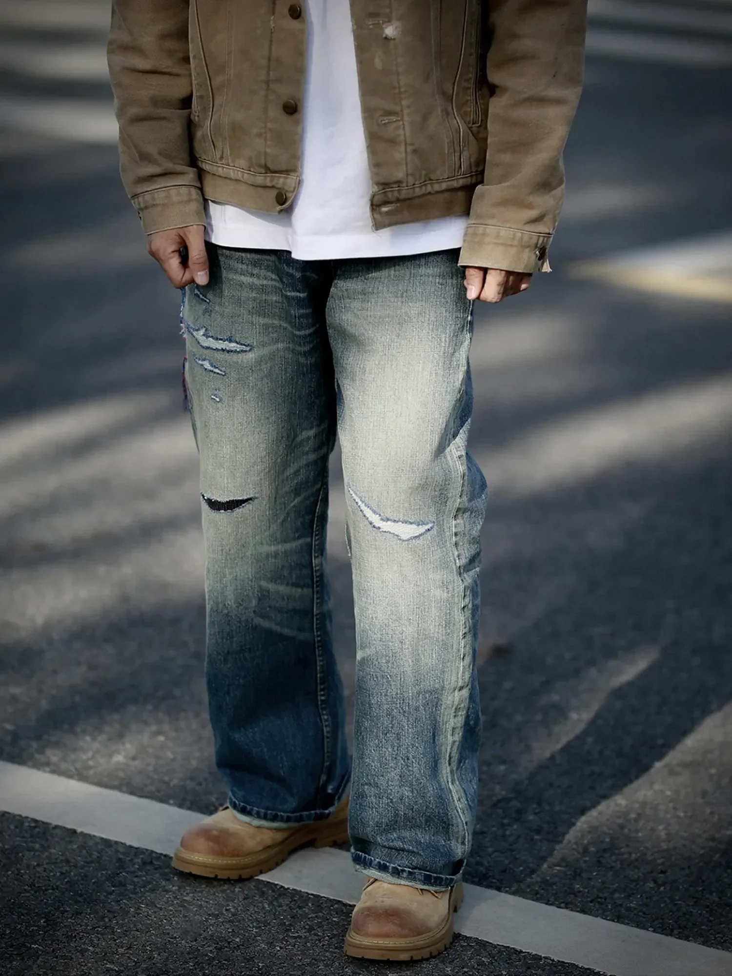 Red Ear Denim American Retro Patch Jeans
