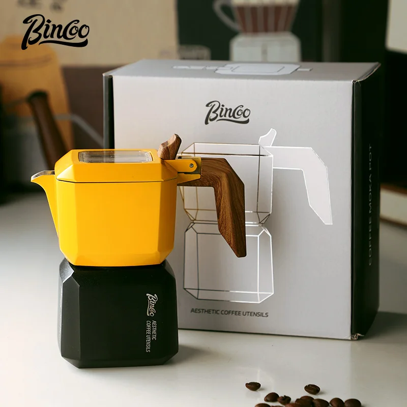 BINCOO Moka panci kopi katup ganda, Pot kopi persegi, pembuat kopi Espresso untuk rumah dan luar ruangan dua cangkir