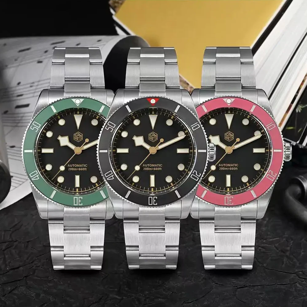 San Martin 37mm BB54 Diver Men Timepiece Automatic Mechanical Sapphire BGW Luminous Waterproof 200m Stainless Steel Watch SN0138
