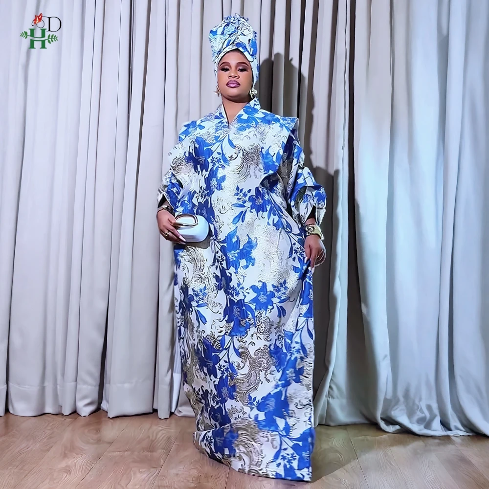 

New African Kaftan Dress Set Shawl Leaf Printed Gown Loose Fit Design Bubu Robe for Festivals Casual Gathering Boubou Daily Wear