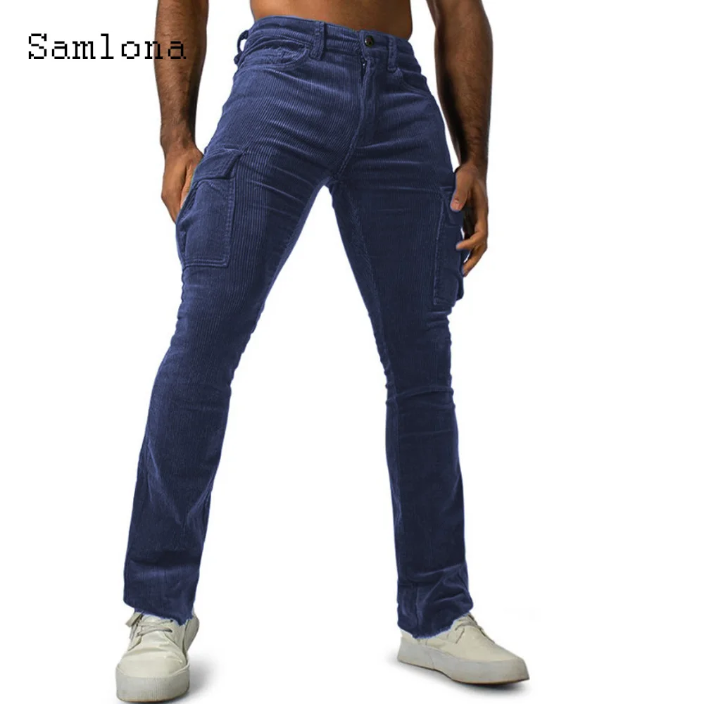 

2025 Plus Size Mens Elegant Fashion Corduroy Pants Navy Green Soft Multi-pockets Trouser Men's Luxury Cargo Straight Pants New