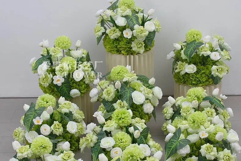 Künstliche Blumenkugel Grün-Weiß Hochzeitstisch-Dekoration Rose Hortensie Blumenarrangement für Party Bankett Event Heim-Deko – Detail 2