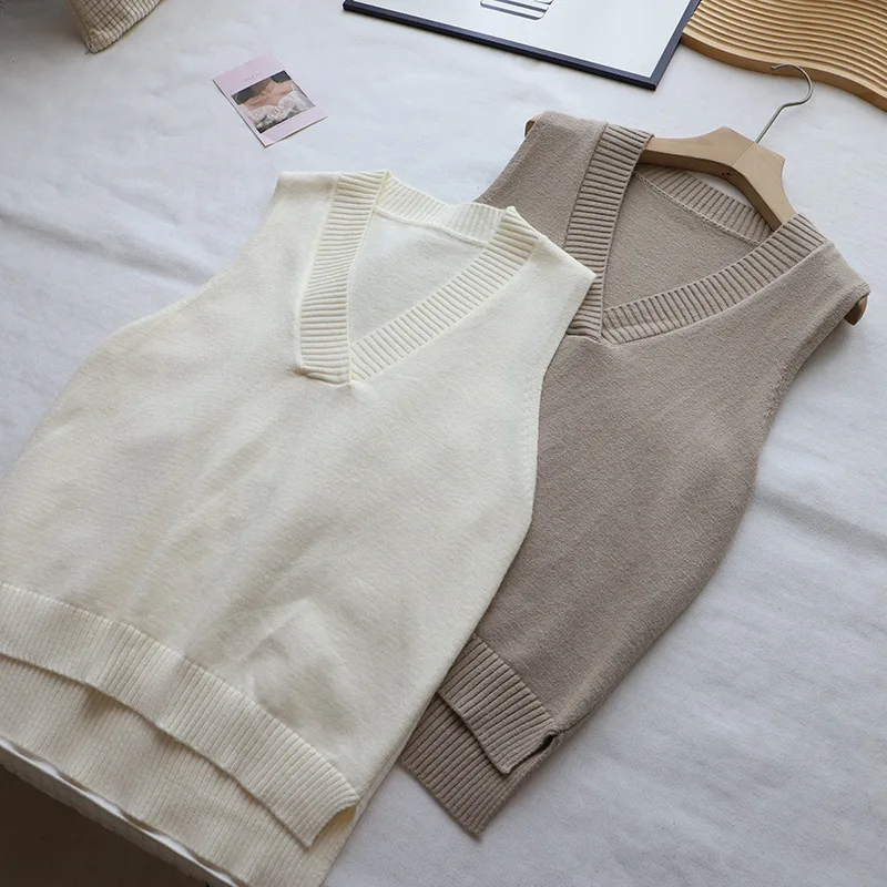 

Корейский вязаный жилет с V-Ne, женский осенне-зимний свободный топ без рукавов, модная многослойная одежда, цвет длины