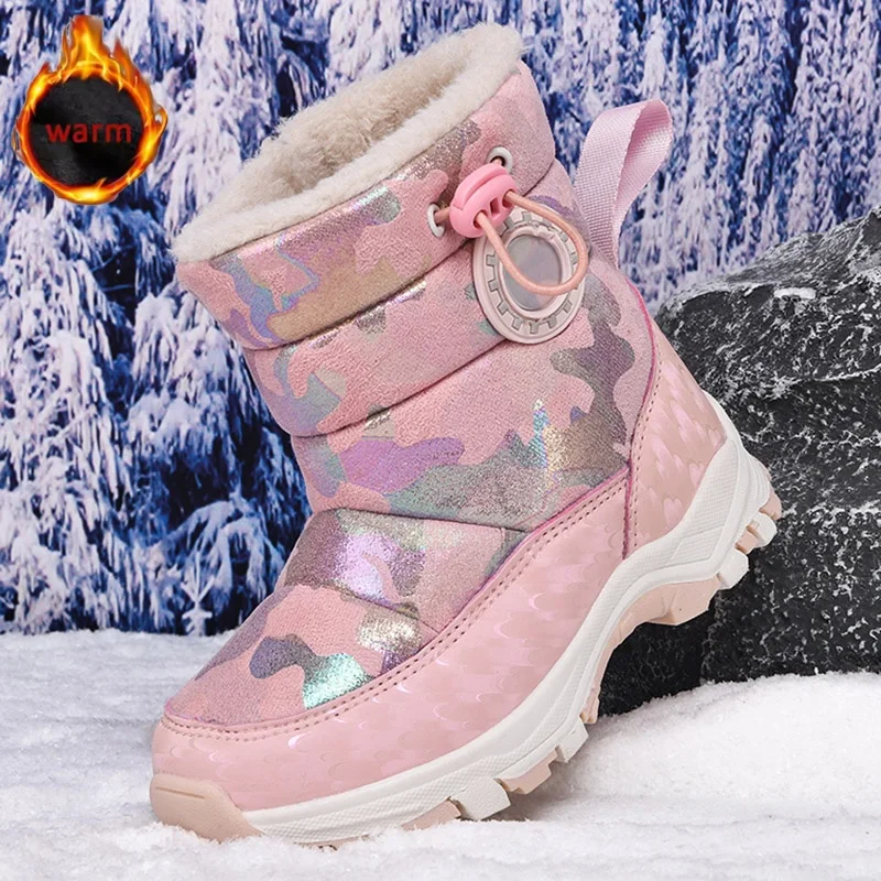 

Winter Hot Sell Girls Snow Boots Boys Fashion Sneakers Outdoor Kids Warm Hiking Boots Waterproof Cotton Shoe Plush Warm Non-slip