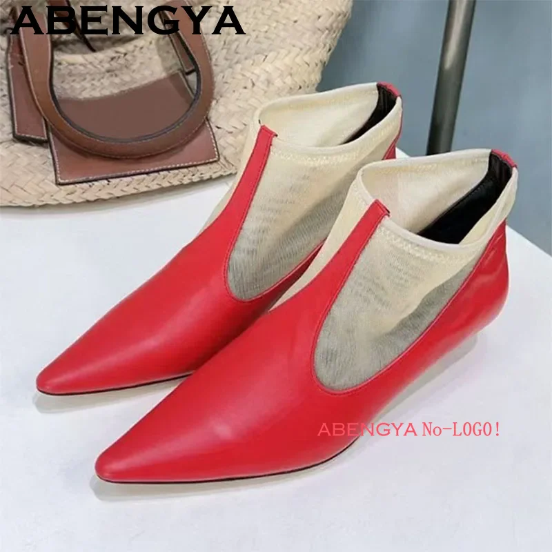 

ABENGYA Genuine Leather Kitten Heels Ankle Boots Women Sexy Pointy Toe Chelsea Short Boots Breathable Fashion Week Boots 2025