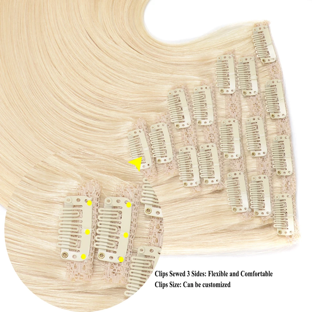 Europäische Maschine Remy Echthaar Clip Ins #60 Bleichmittel Blond 120g Straight Clip in Echthaar verlängerungen Echthaar Stück 14-22