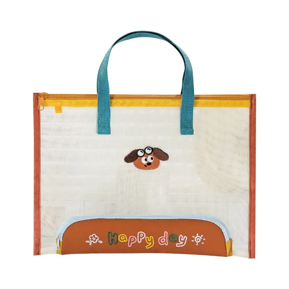 Kawaii Mesh Document Bag Clear Visible Handheld File Bag with Pencil Case Tuition Bag School Office view 4