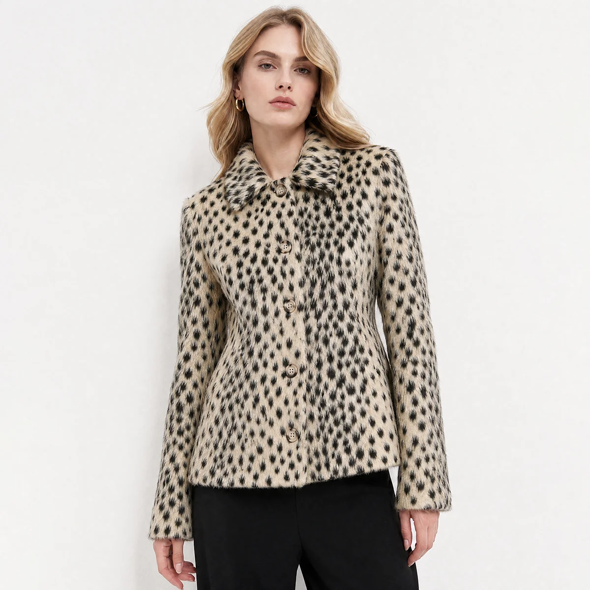 Women Winter Faux Fur Coat Leopard Print Fluffy Short Button Down Slim Fit 2026 New Vintage Elegant Streetwear Outerwear