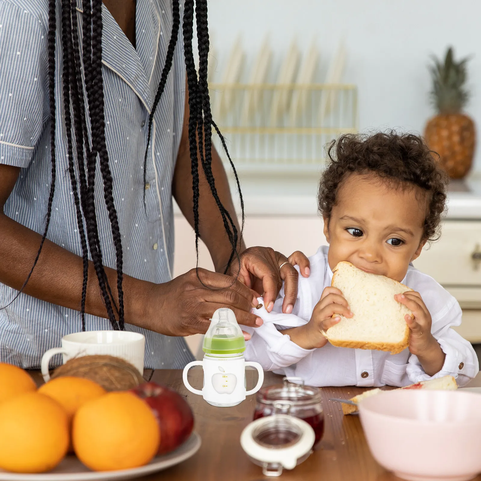 

Silicone Baby Bottle Sleeve Anti-Slip Portable with Handles for Feeding Bottle Protection Lightweight Non-Slip Nursing Cover