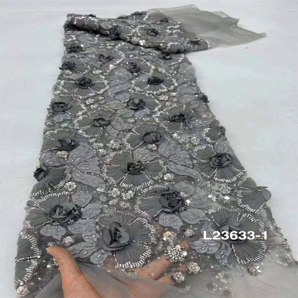 Tessuto di pizzo con paillettes africane 2024 di alta qualità ricamo sposo in rilievo nigeriano francese 3D fiori pizzo di Tulle per abiti da sposa