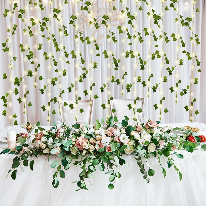 2/5/10M Seidenblätter Fake Creeper Green Leaf Ivy Vine LED-Lichterketten für Zuhause, Hochzeit, Hängegirlande, künstliche Pflanzen, Dekor – Detail 19