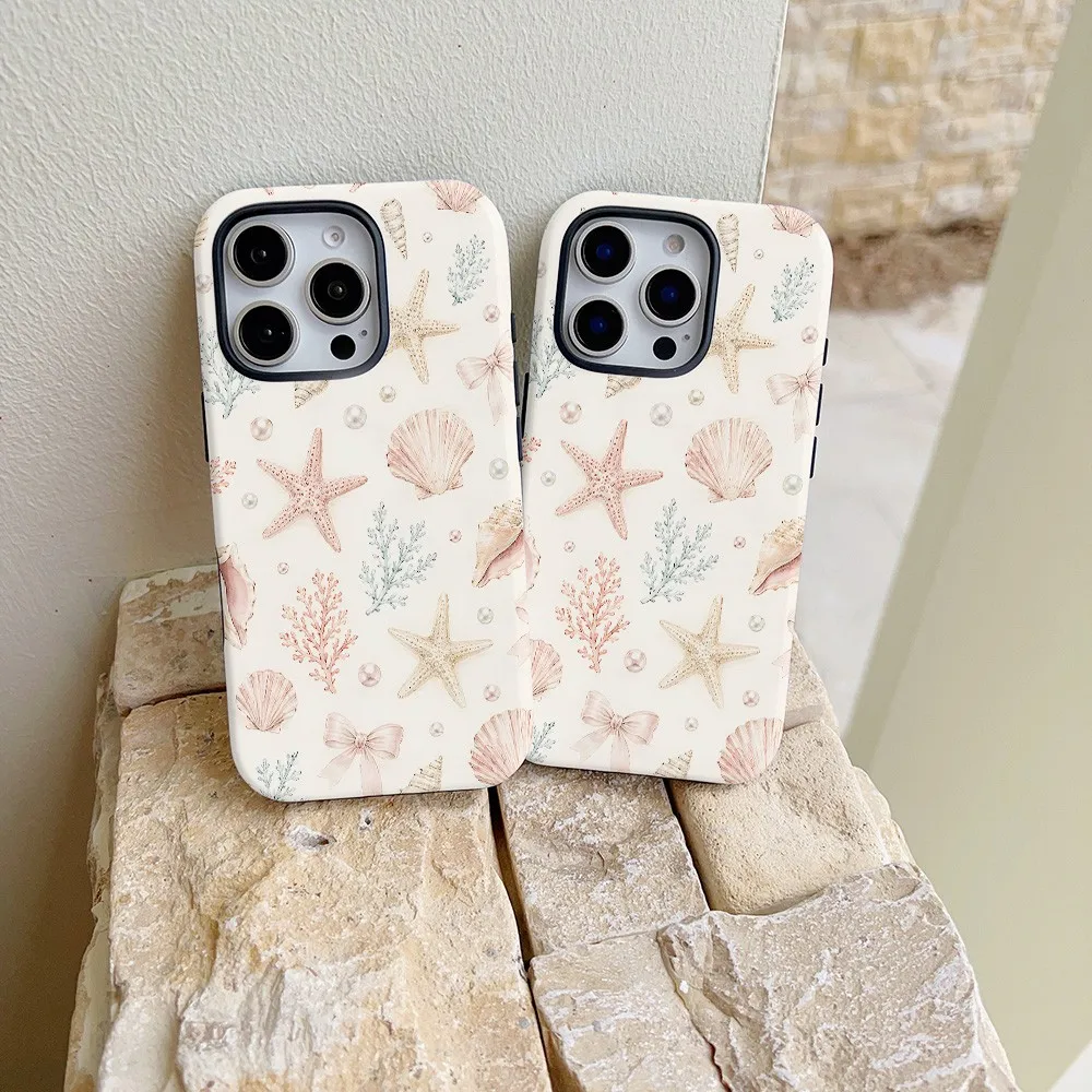 Ocean Shell Pattern Phone Case for Samsung Galaxy S22 S23 S24 S25 S26 FE Plus Ultra Edge 4G 5G Luxury Double-layer