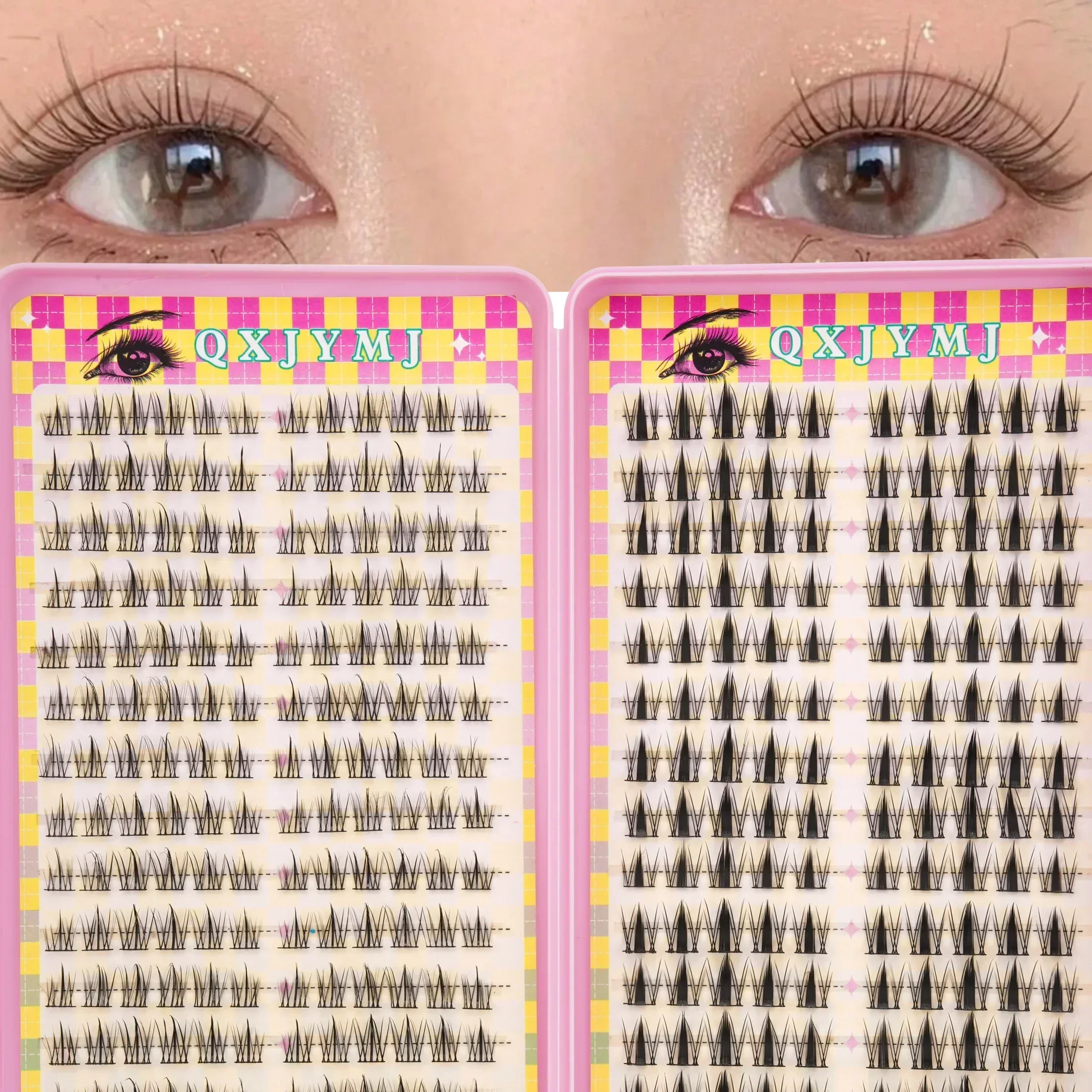 Cute Lash Cluster Kit With Glue Tweezer & Brush, natural looking fanned crossed soft and unique reusable artificial eyelashes