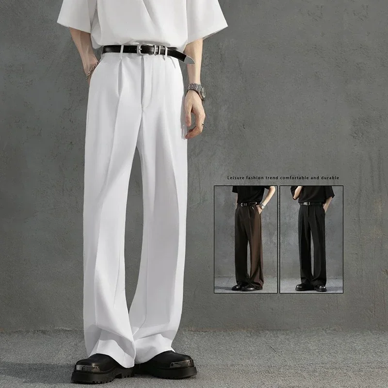 Luxury Draped Suit Pants Man Fashion Brown Dress Pants Korean Loose Straight Casual Pants Mans Office Formal Trousers Male S-3XL