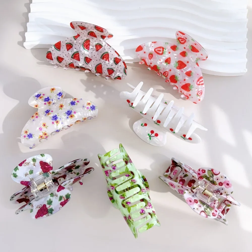 

Korean Acrylic Hair Claw Clips for Women And Girls Flower Fruits Design Thick Thin Hair Styling Accessories Sweat Catch Hairgrip