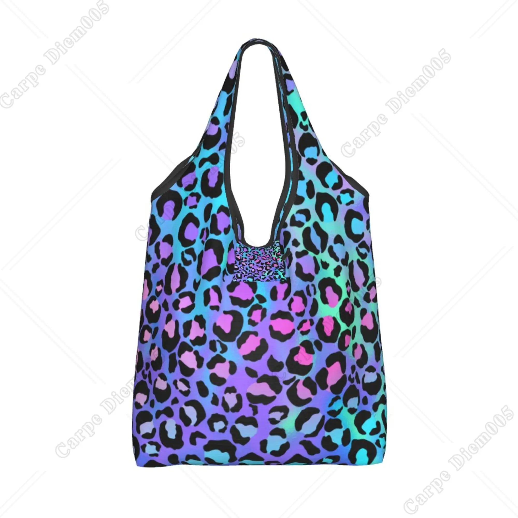 Colorful Leopard Print Folding Shopper Bag Portable Tote Bag Recyclable Grocery Bags for Men Women Outdoor One Size