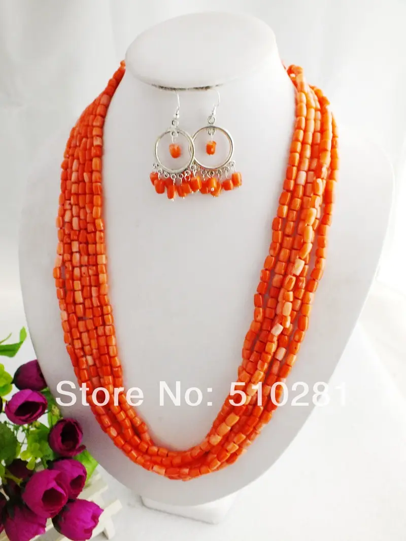 

Fashion Ladies' Coral Jewelry Set For African Wedding Bridal 21"