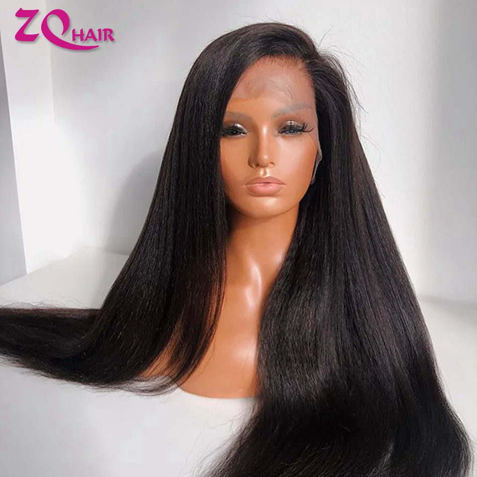 Kinky Straight 13x4 HD Lace Frontal Wigs 100% Human Hair For Women Pre Plucked Yaki Straight HD Lace Front Wigs 4x4 Closure Wig