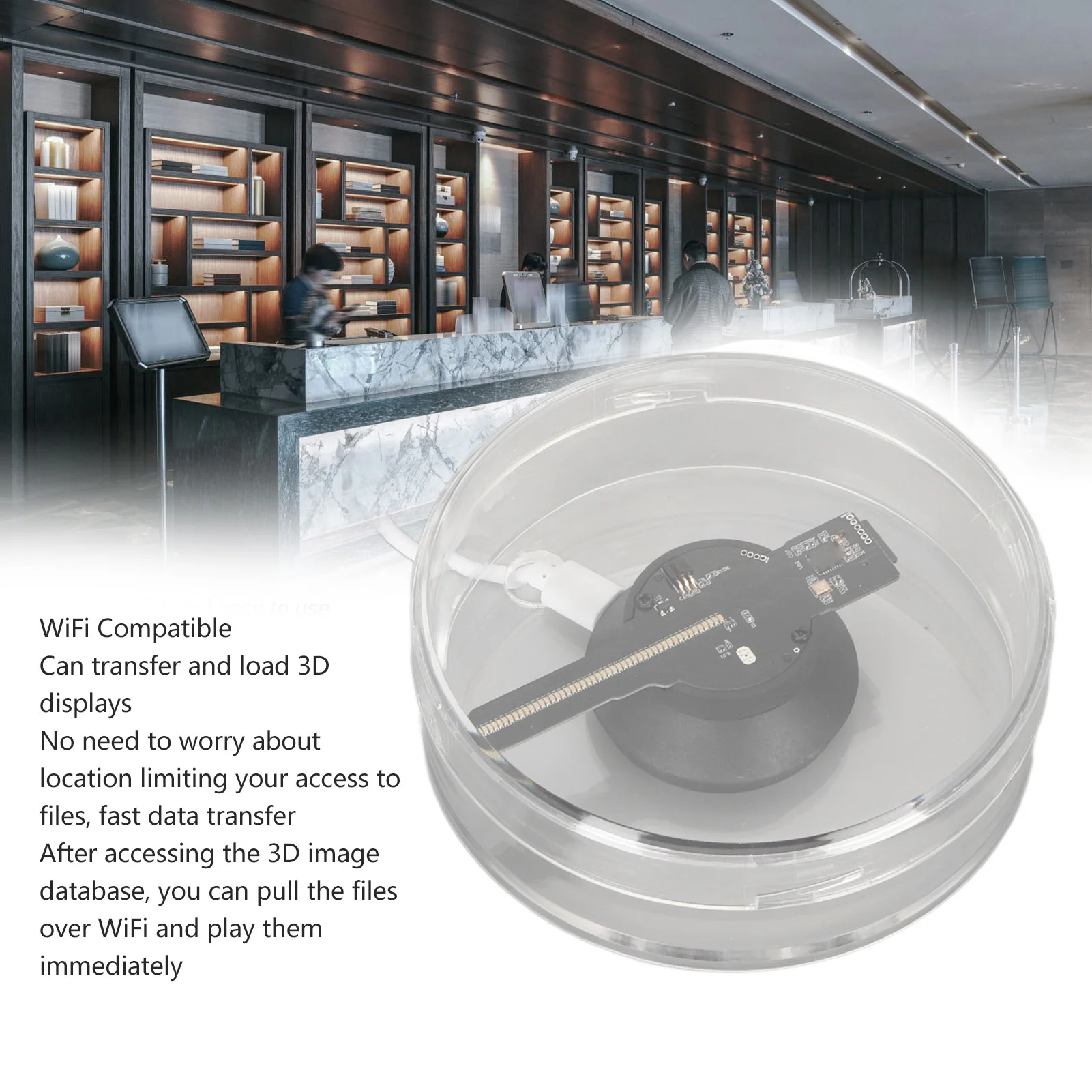 شاشة عرض إعلانية ثلاثية الأبعاد مع بطاقة ذاكرة لمروحة ثلاثية الأبعاد 48 مصباح LED، تطبيق WiFi للتحكم عن بعد مدمج في مكبر الصوت #2