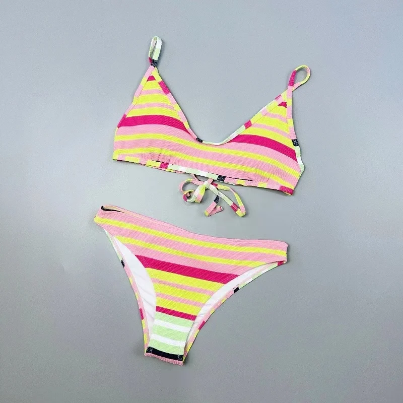 

Модный сексуальный раздельный купальник-бикини для женщин с термоэффектом, с подкладкой на груди, в полоску