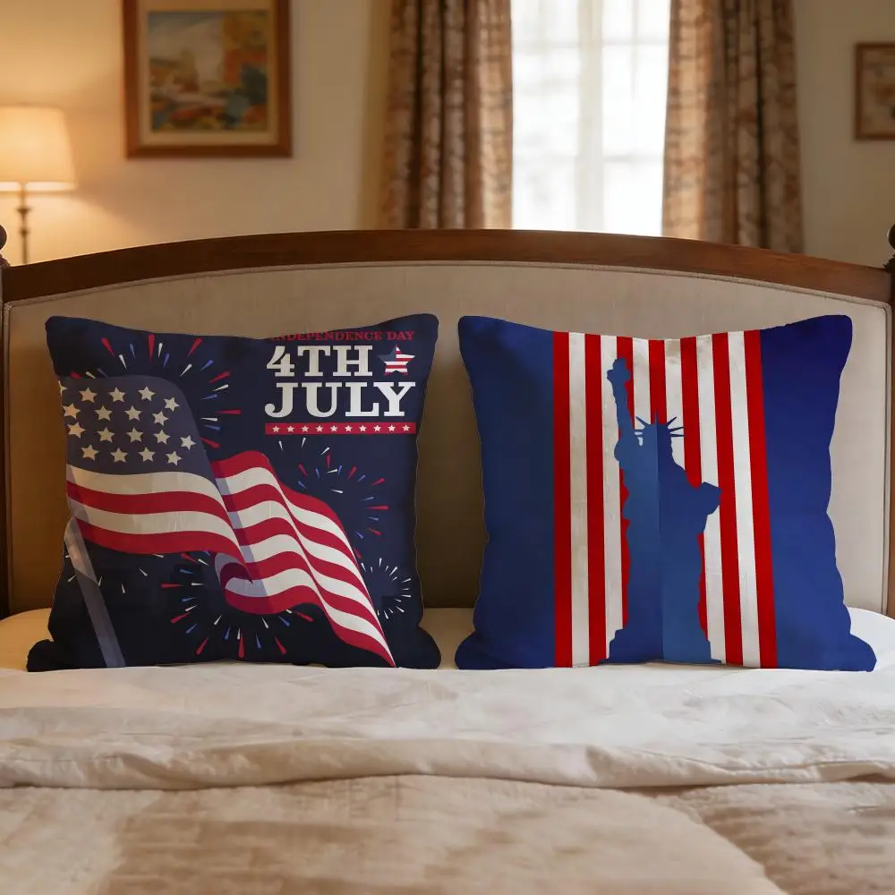 Holiday Independence Day Cushion Cover 4Pcs Decorative Covers Soft Cushion Case for Sofa Couch Decor 40x40 45x45 Pillowcases
