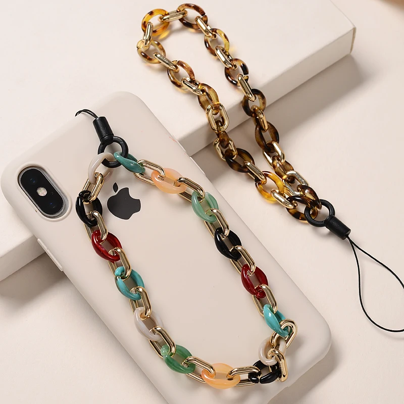 Fashion Colorful Anti-Lost Acrylic Lobster Clasp Cellphone Chains Lanyard For Women Men Mobile Phone Chain Jewelry Accessories