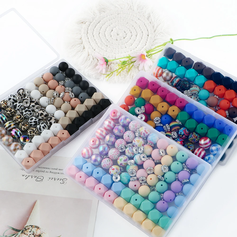 100pcs/Lot Ethnic Customs Printed Round Beads Acrylic Beads Hexagonal Beads Mix For DIY Jewelry Bracelet Necklace Accessories