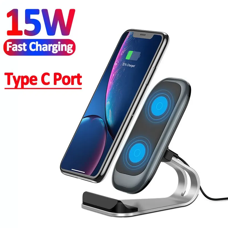 15W Wireless Charger Stand Pad Metal Phone Holder Chargers for iPhone 14 13 12 11 Xiaomi Samsung Fast Wireless Charging Station