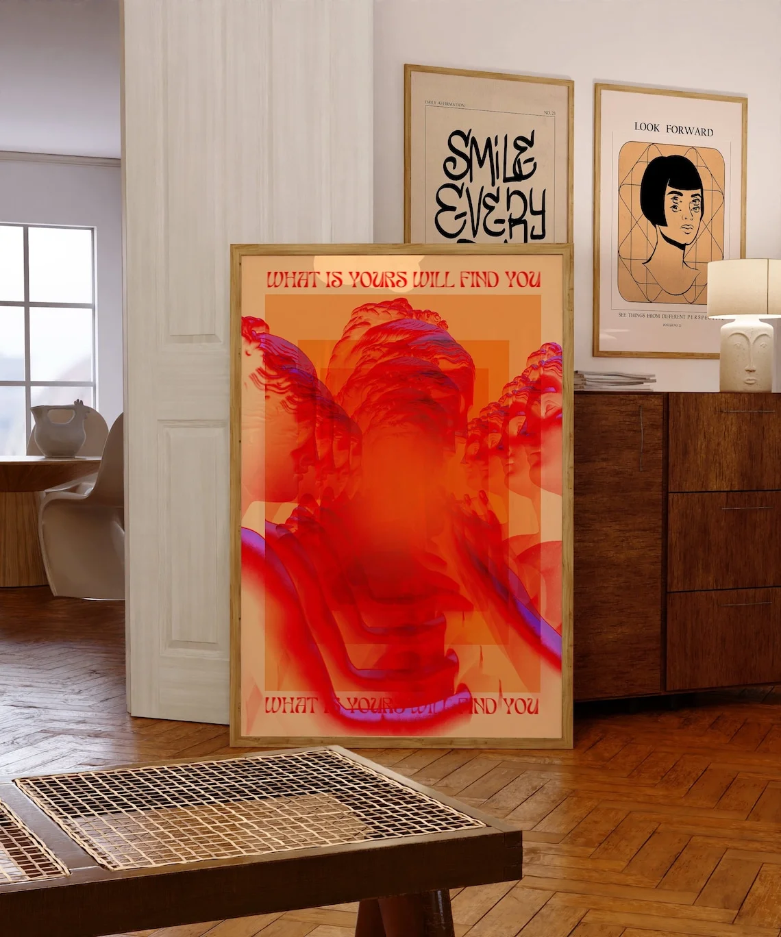 Affirmation Poster, 70er Jahre Poster, rote Wandkunst, trendige Wandkunst, Hippie-Druck, Vintage-Poster, psychedelische Raumdekoration, Retro-Druck