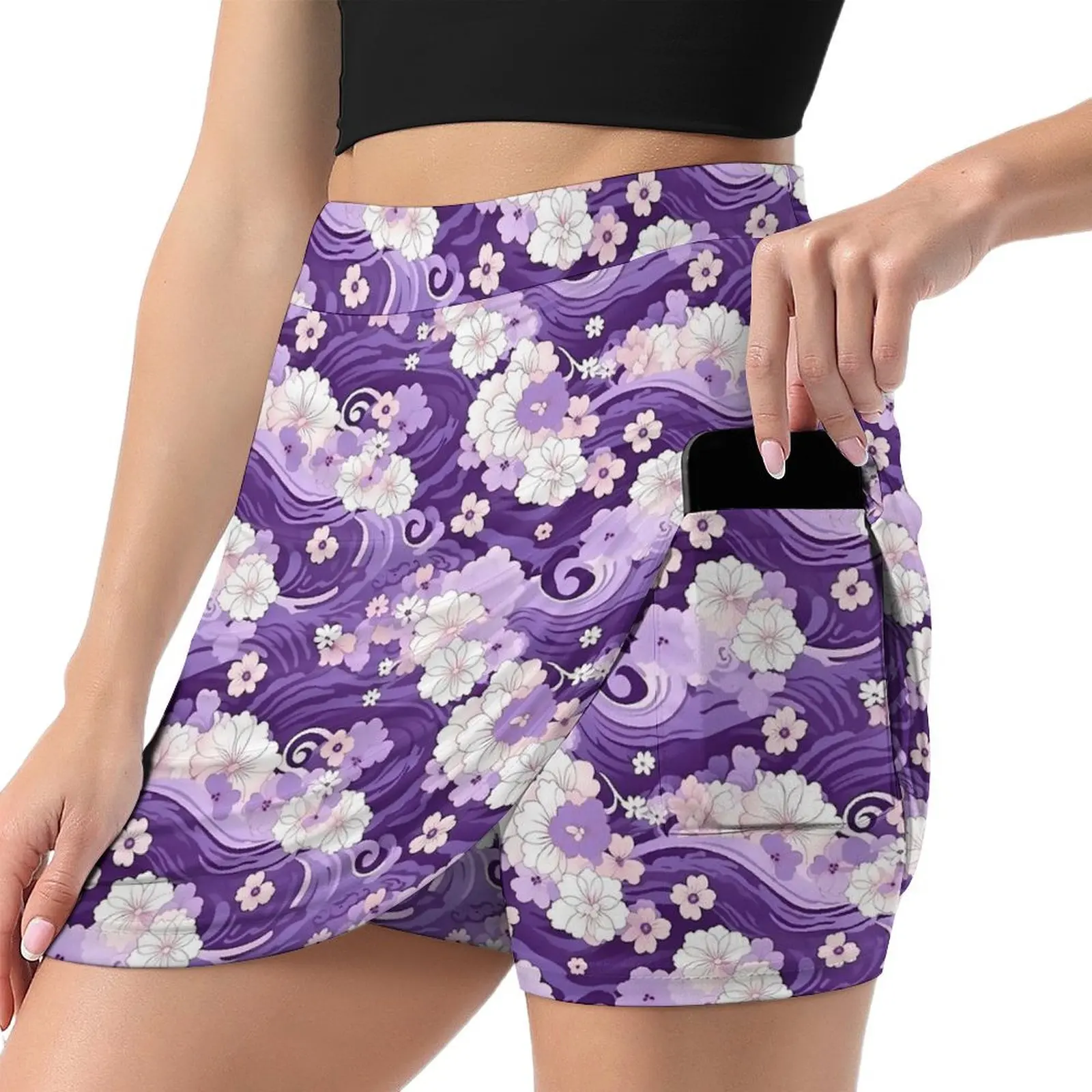 Japanese Art Skirt Women Purple Kimono Kawaii Mini Skirts Summer Aesthetic High-waisted Graphic Big Size Casual A-line Skirt