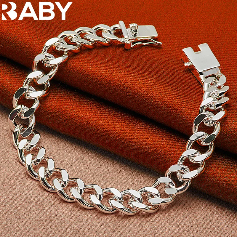 

URBABY 925 Sterling Silver 8mm Side Chain Square Buckle Bracelets For Men Women Wedding Engagement Party Fashion Charms Jewelry