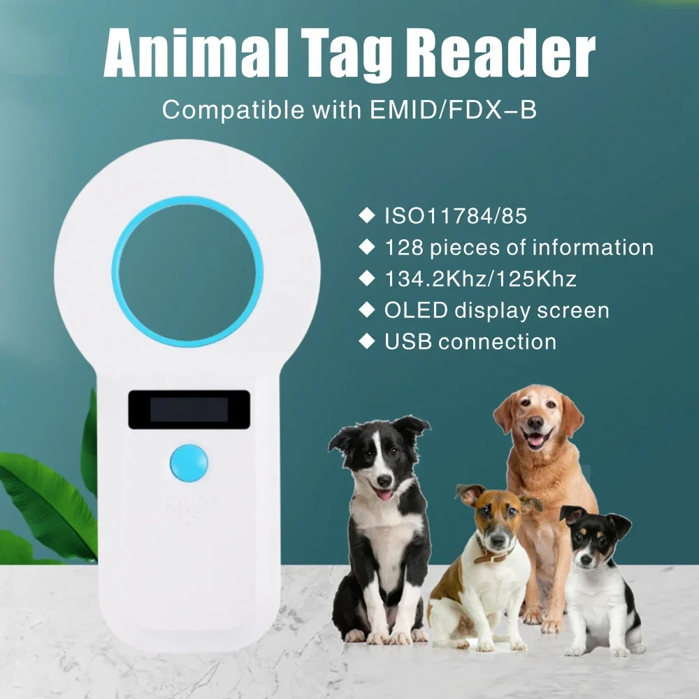 RFID Bluetooth Animal Tag Reader 134.2Khz/125Khz 15 Digits Pet Microchip Scanner Data Storage Microchip For Pet/Cat/Dog/Pig