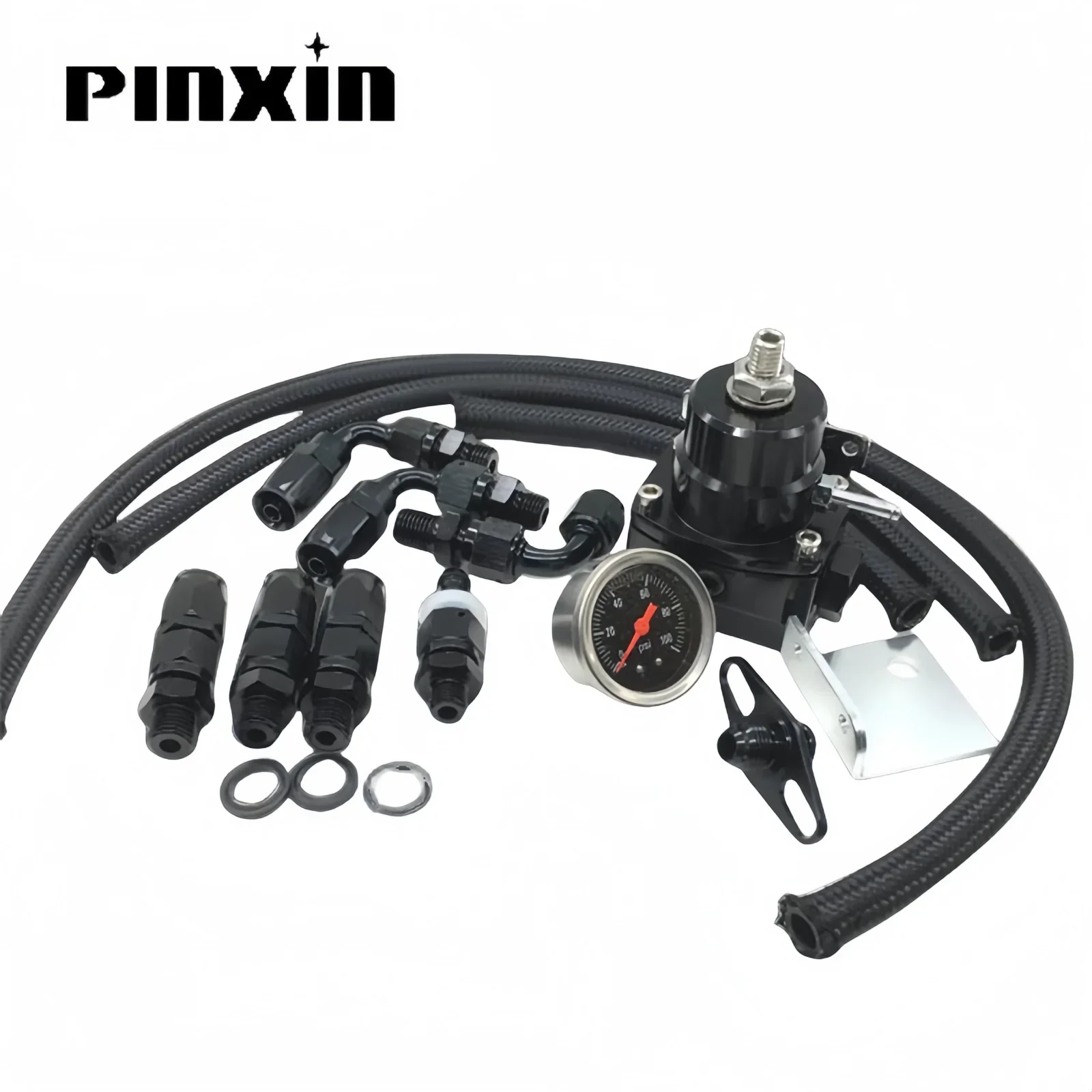 

PinXin Universal Adjustable Fuel Pressure Regulator With Gauge+AN6 Fuel Line Hose+Fittings End Kit
