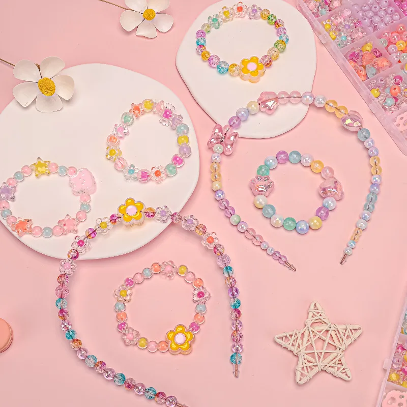 Collier perlé fait à la main pour enfants, jouets créatifs pour filles, bracelet à faire soi-même, matériel de bijoux