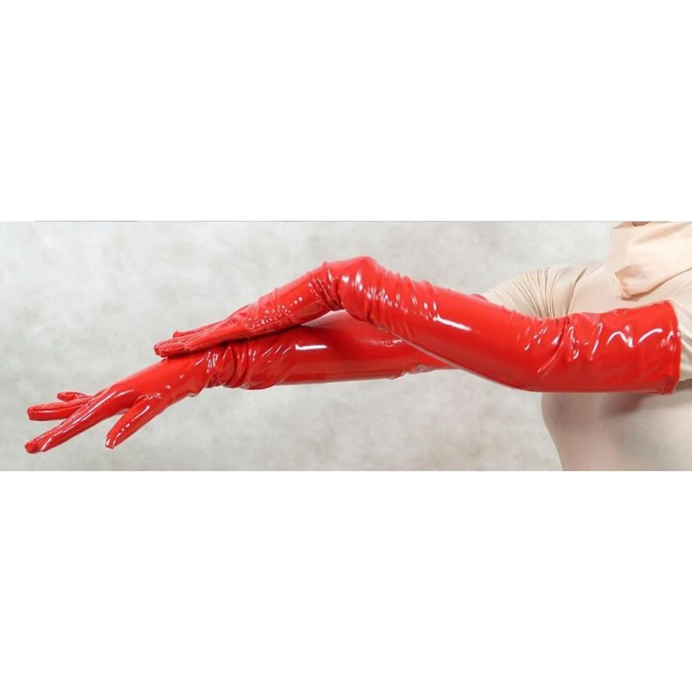 Glänzend nass aussehen lange sexy latex handschuhe für frauen bdsm sex extoic nachtclub gothic fetisch handschuhe tragen kleidung m xl schwarz rot