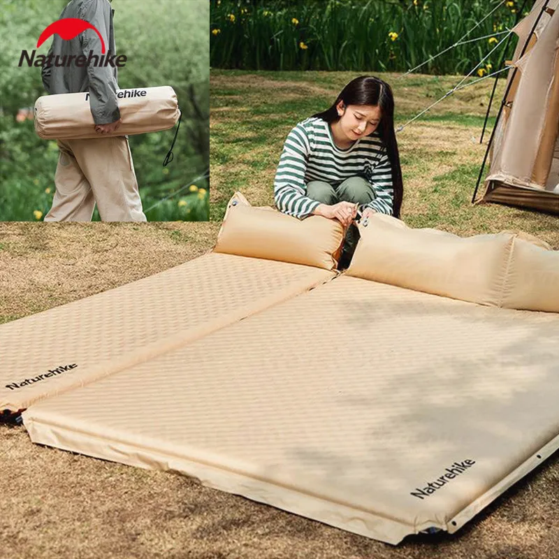 Naturehike Self Inflating Camp Mat With Pillow Ultralight Inflatable Sleeping Pad Air Sponge Cushion Mattress Bed 1-2 Person