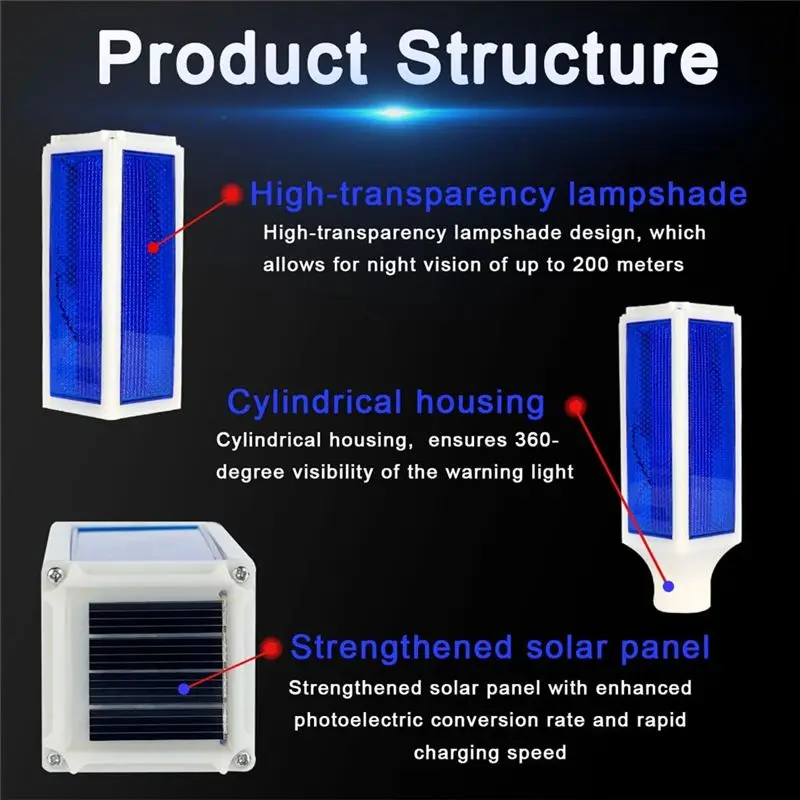 A69edriveway Marker Solar Lights Outdoor 4Pcs Waterproof Reflective, Warning Flash Light With 2 Lighting Modes Blue