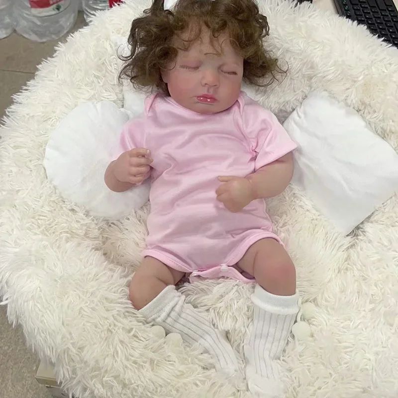 48cm Reborn Dolls Loulou Sleeping Girl Cotton Body Lifelike Curly Hair with 3D Skin Venis Painting juguetes para niños