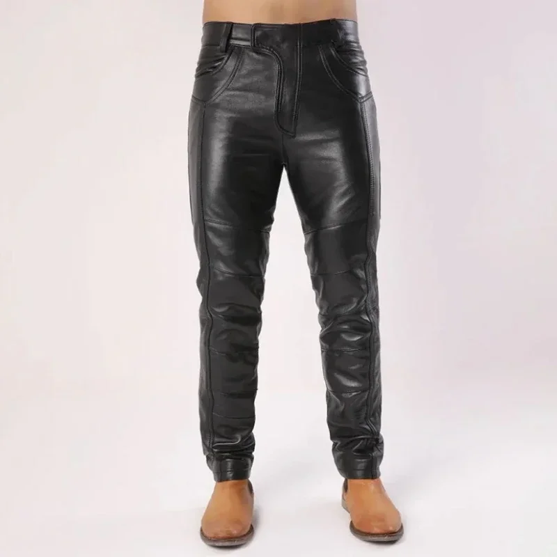 Men's Black Matte Motorcycle Leather Pants Low Waist Bodycon PU Trousers with Pocket Stretch Slim Pencil Pants Clubwear Custom