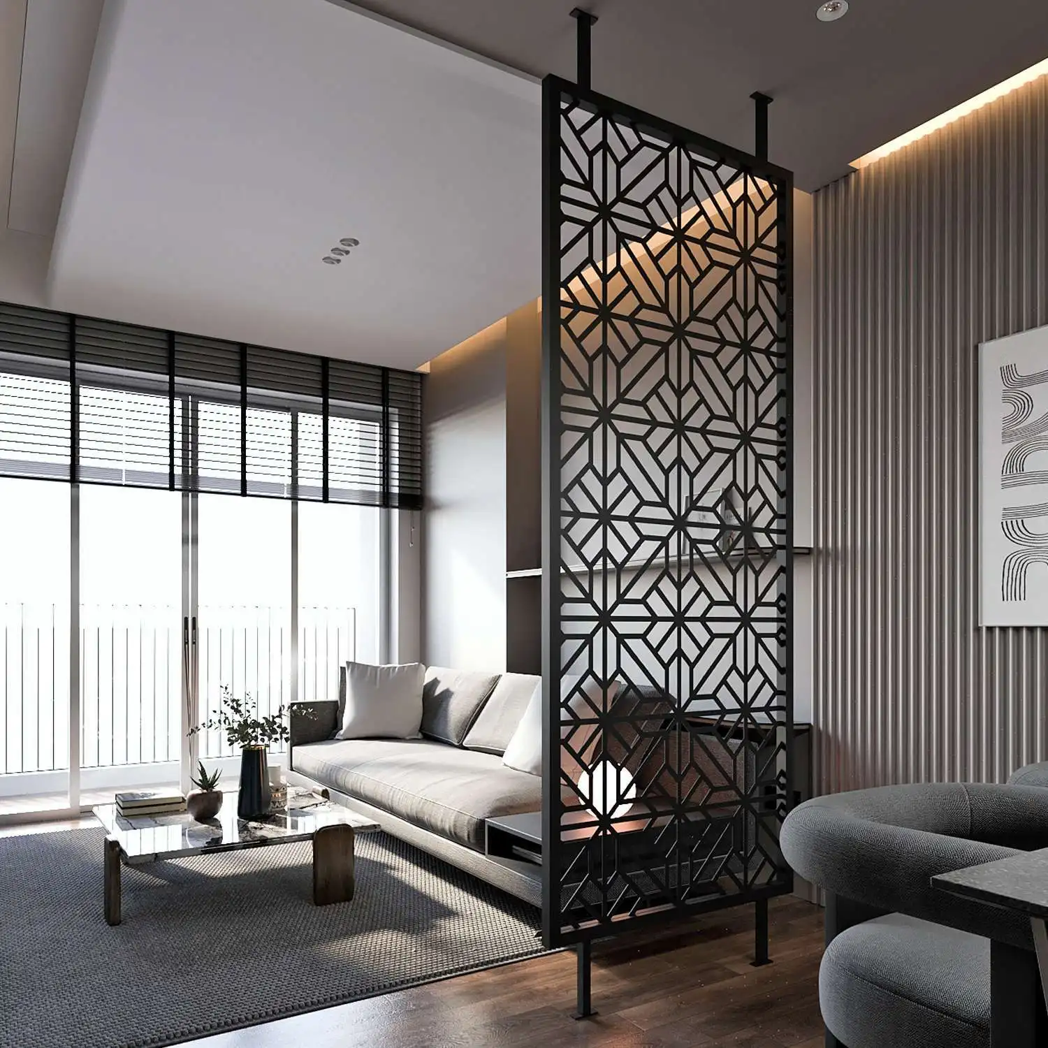 High Quality Modern Design Aluminium Laser Cutting Partition Screen Elegant Living Room Divider Curtain Walls