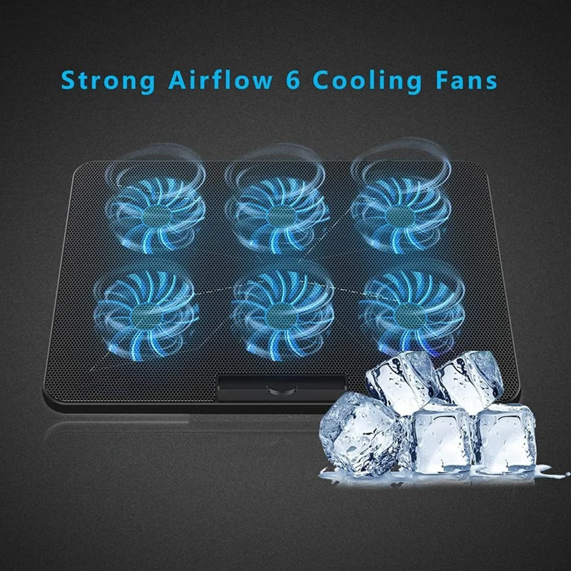 Laptop Cooling Pad Laptop Cooler with 6 Quiet Fans 7 Height & Wind Speed Adjustable 2 USB Port & Phone Holder-A82Z