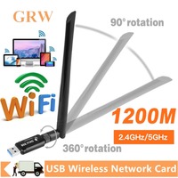 Dual Band USB WiFi Adapter 2.4GHz 5GHz USB Wireless Network Card with Antenna AC1200Mbps Network Card Receiver for PC Computer