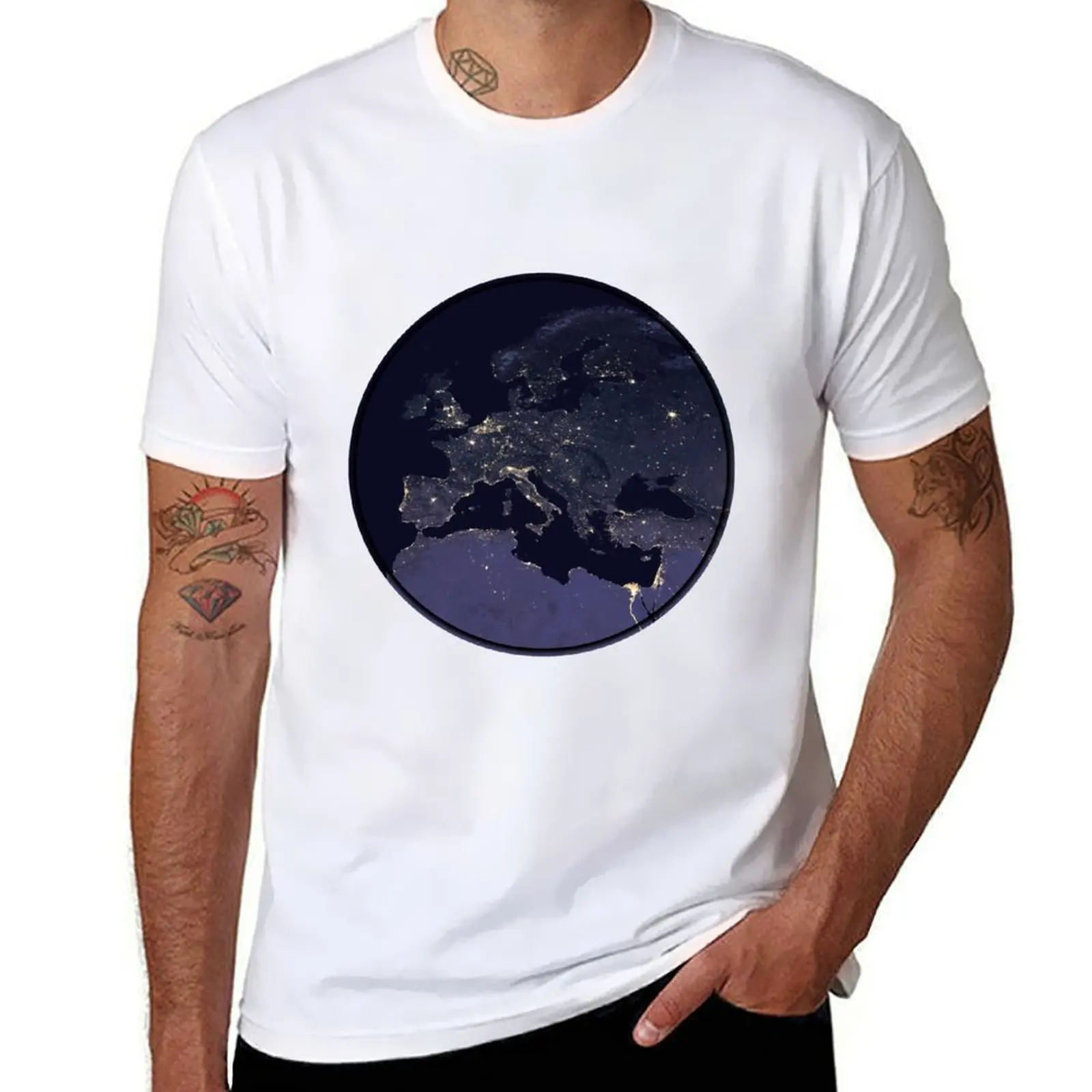 Europe at Night - NASA City Lights Map T-Shirt boys animal print sweat big and tall t shirts for men