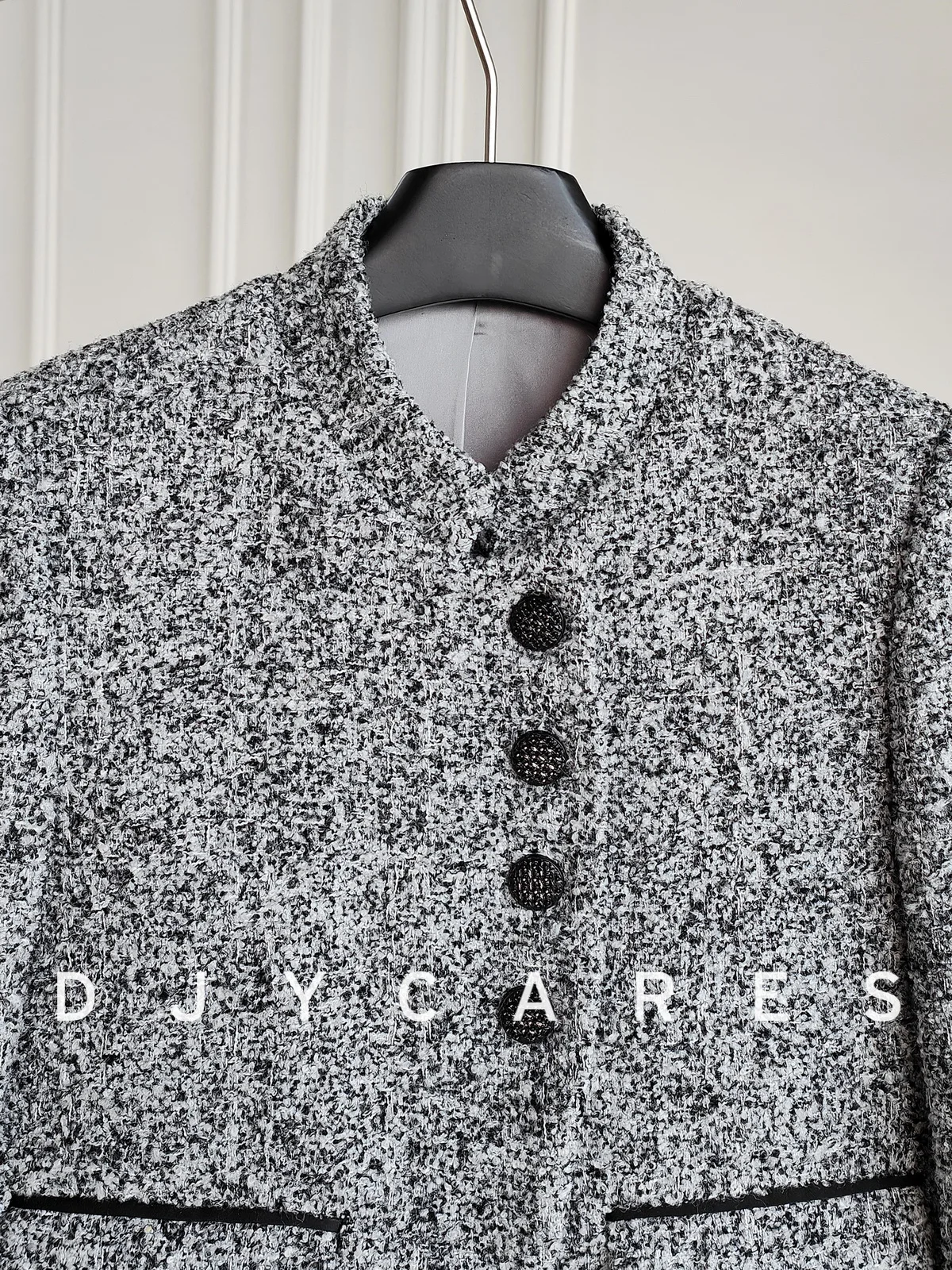 New Bold tweed romantic gray stand up collar jacket fashionable top big  size