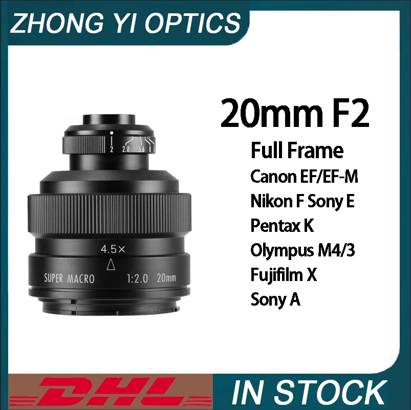 Zhongyi 20mm F2 4.5X Super Macro Lens Full Frame per Canon EF/EF-M Nikon F Sony E Pentax K Olympus M4/3 Fujifilm X Sony A Camera