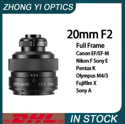 Zhongyi 20mm F2 4.5X Super Macro Lens Full Frame per Canon EF/EF-M Nikon F Sony E Pentax K Olympus M4/3 Fujifilm X Sony A Camera